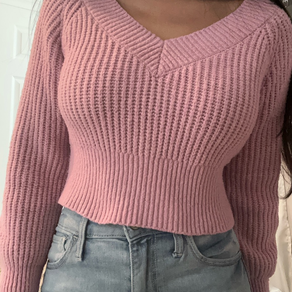 Pink V-Neck Women's Sweater